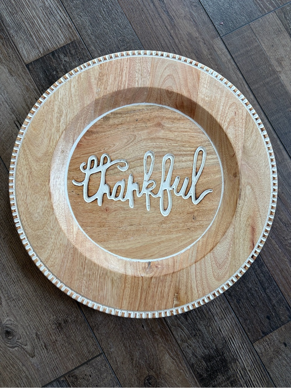Pier 1 Natural Wooden Plate/Tray with White "Thankful" Script